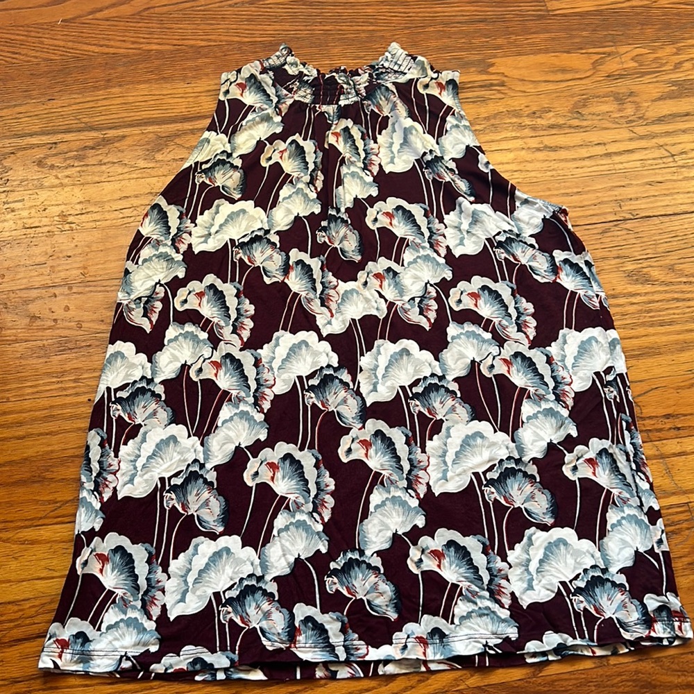 Ann Taylor Factory High Neck Maroon Floral Sleeveless Top Women’s XS